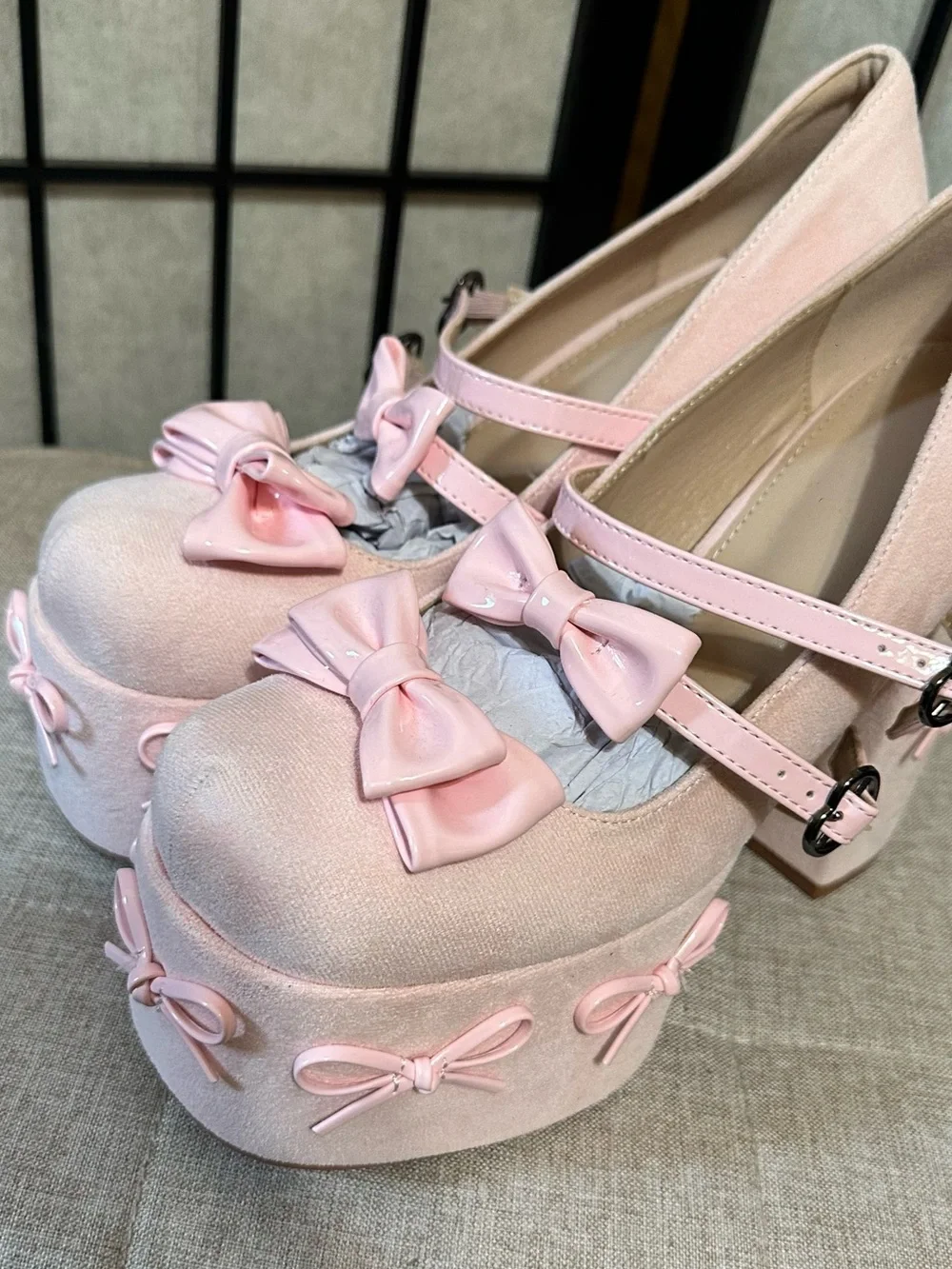 Pink Bow Platform Mary Jane Chunky Heels